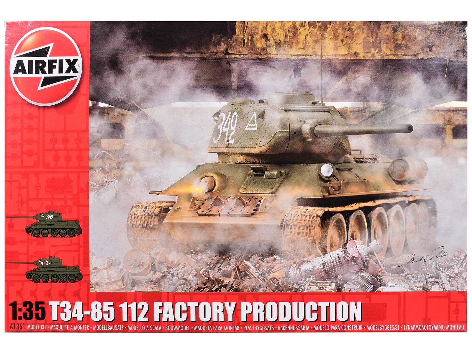 Level 3 Model Kit T34-85 112 Factory Production Tank with 2 Scheme Options 1/35 Plastic Model Kit by Airfix - Multi