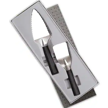 Front. Rada - 2 Piece Pie and Dessert Serving Set with Gift Box, Black Handles - Black.