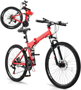 Winado - 27.5 Inch Foldable Bikes for Adults 21 Speed Mountain Bike, Adult Bicycle with High Carbon Steel Frame - Red