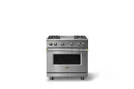 Viking - 36"W. 5.1 Cu. Ft. Freestanding Manual Clean Sealed 4B Gas Convection Range/Griddle-Stainless Steel/Brushed Brass - Stainless Steel