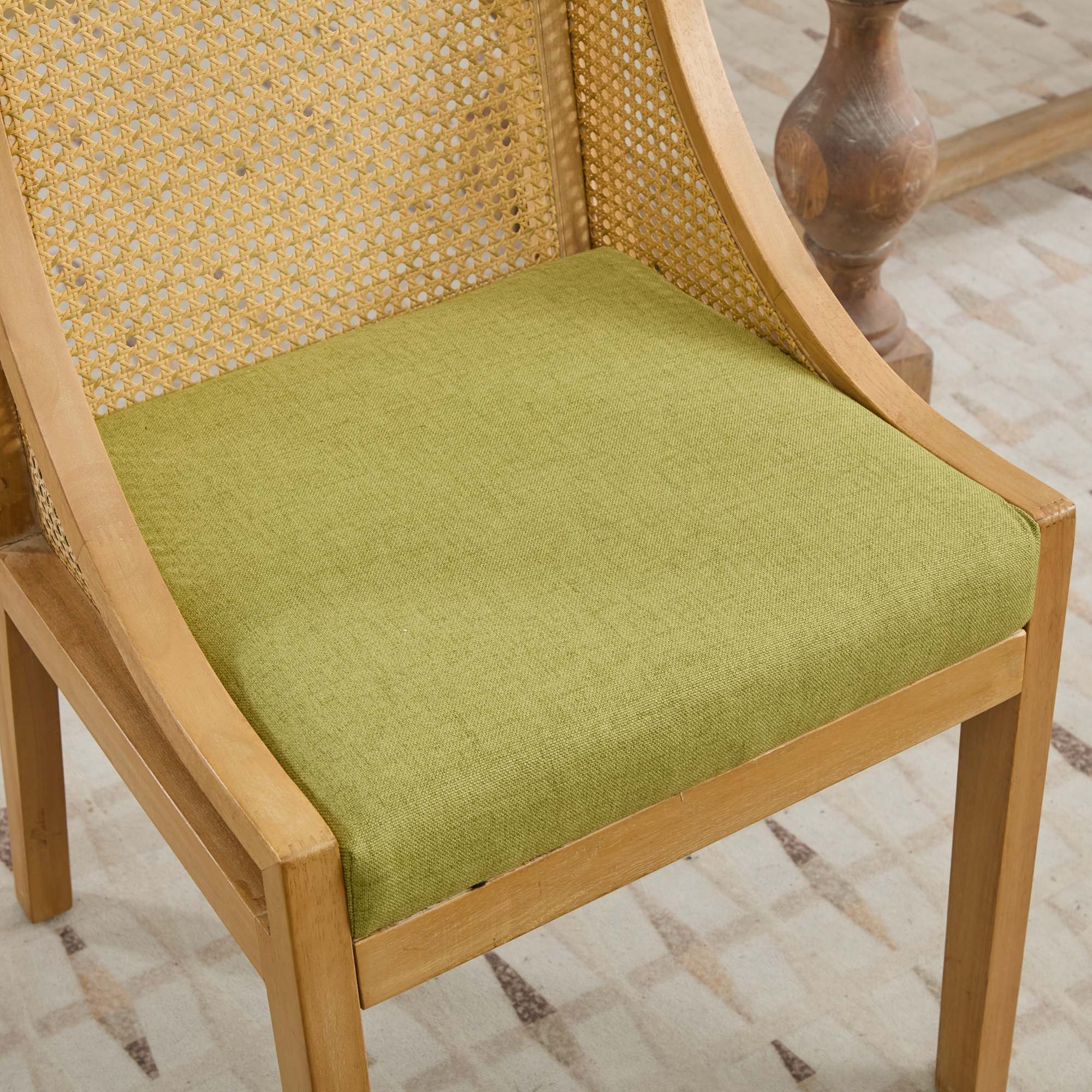 Alt View 8. Tiramisubest - Rattan Dining Chairs,Solid Wood Frame with Decorative Armrests,Linen Upholstered Seat,Natural Finish,Olive Green - Olive Green.