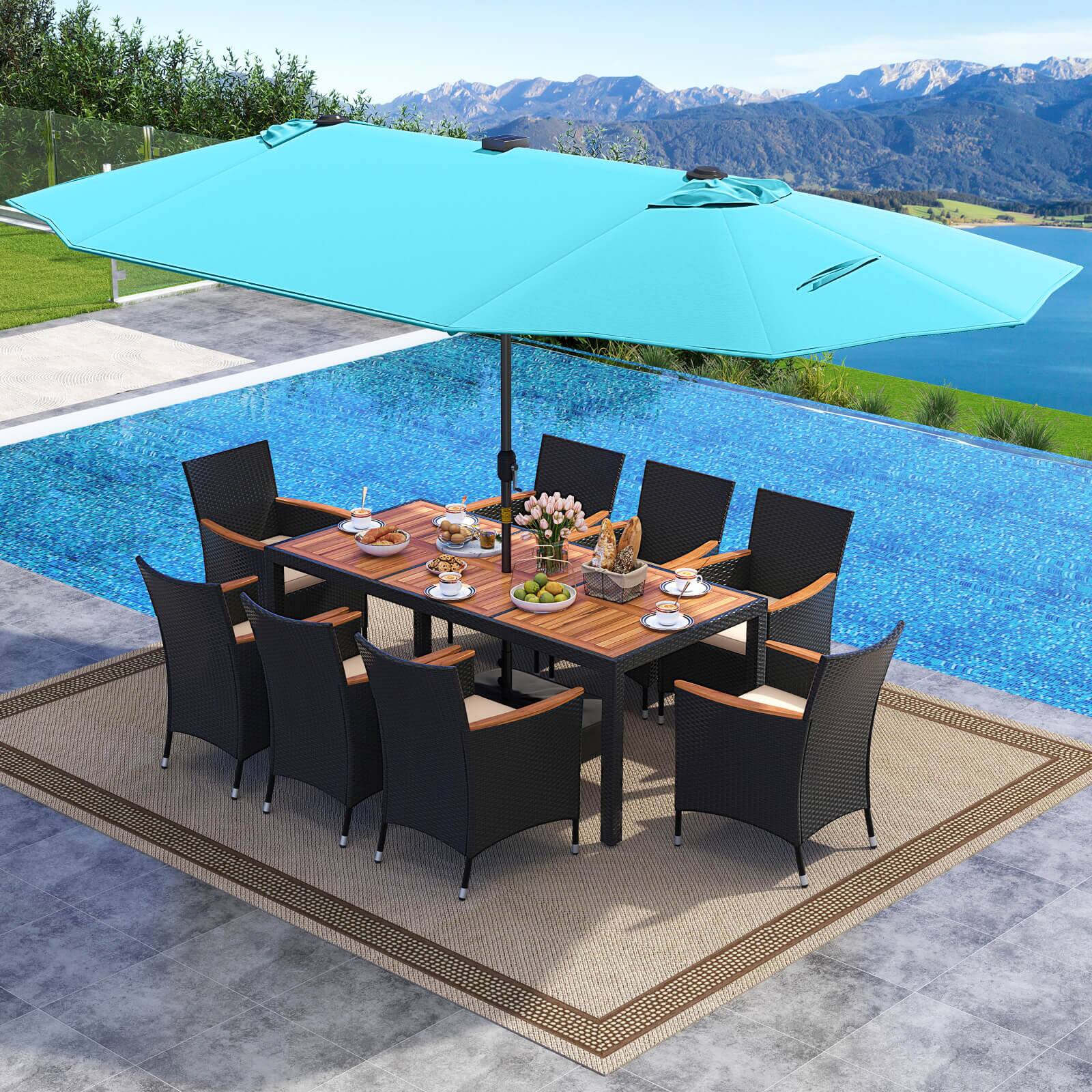 Alt View 3. Gymax - Gymax 11 PCS Patio Dining Set w/ 15ft Double-Sided Patio Umbrella (Base Included) Beige - Beige.