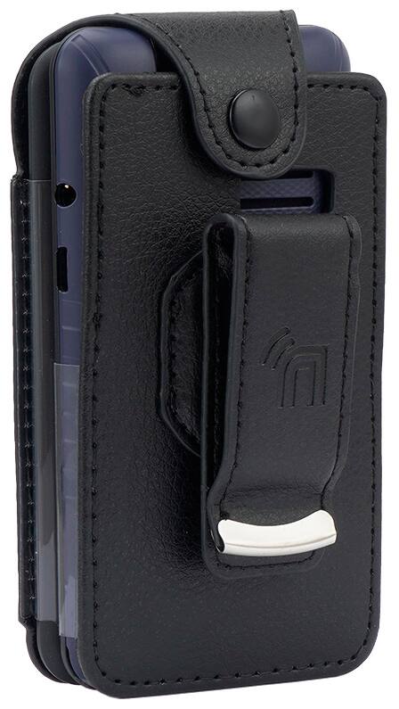 Alt View 3. Nakedcellphone - Vegan Leather Case with Belt Clip for NUU F4L 4G LTE Flip Phone / BLU Tank Flip / Aspera F42 - Black.