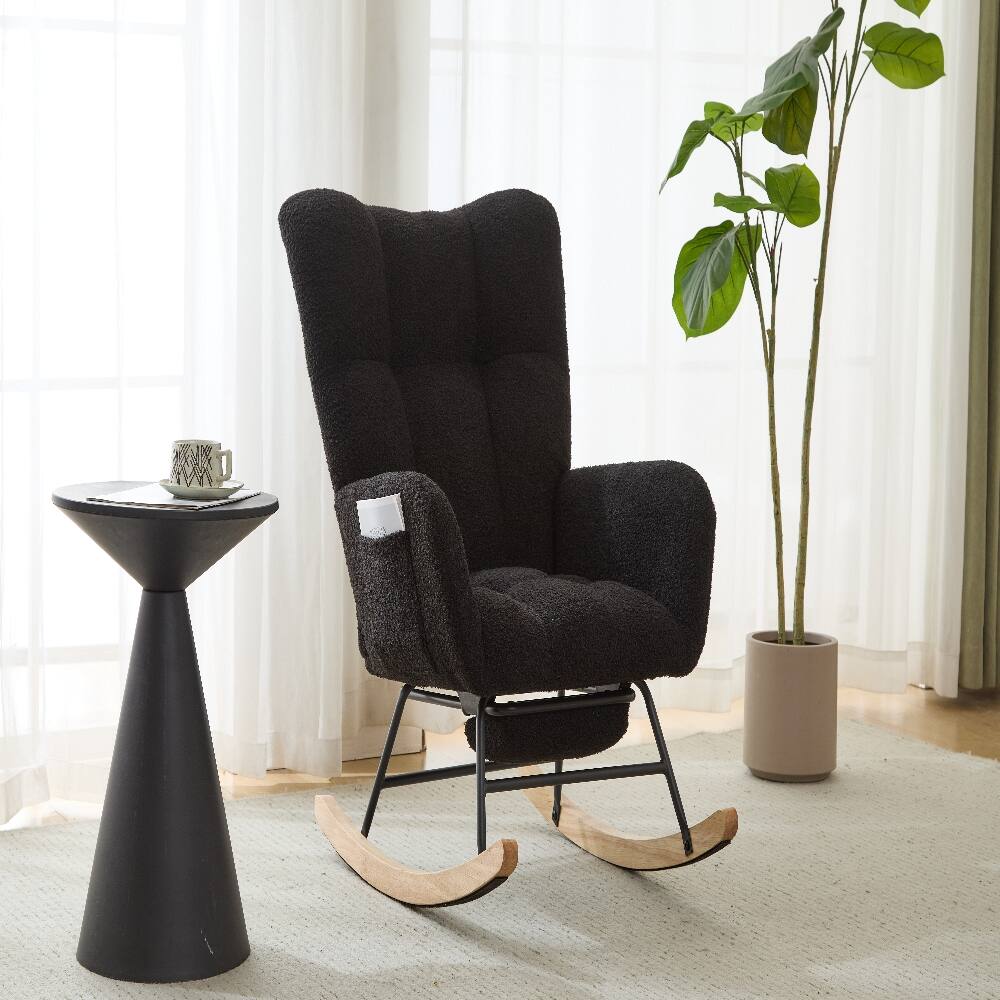 Alt View 7. Loheer - Loheer Teddy Fabric Wingback Glider Rocker with Ottoman Set, Nursery Nursing Chair, Dark Blue - Dark Blue.
