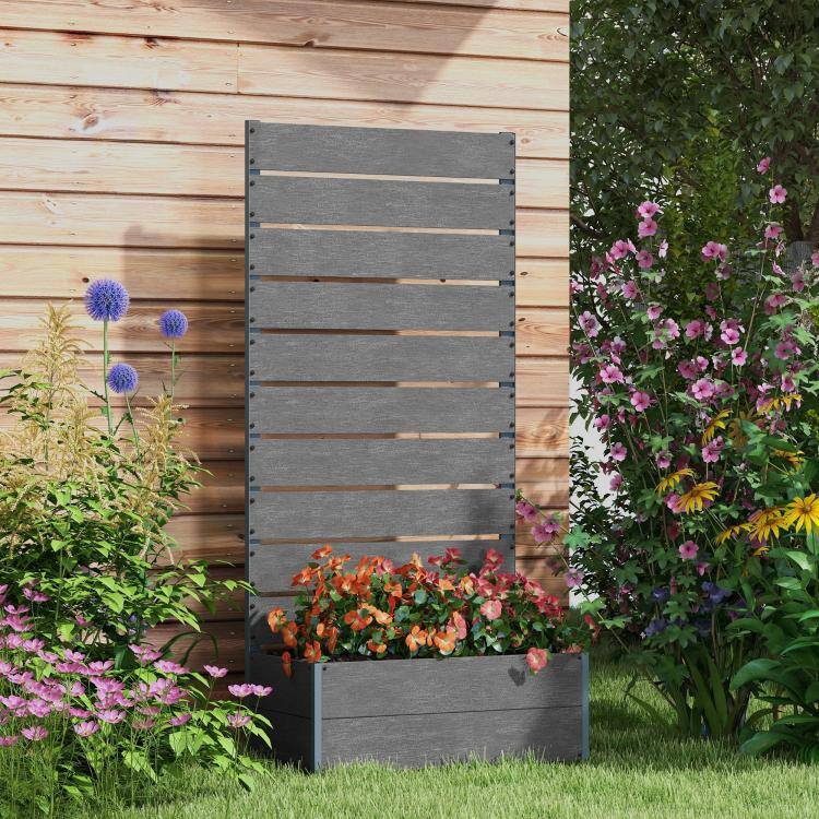 Alt View 1. PULUZ - Trellis Planter for Climbing Plants, Raised Garden Bed with Trellis, Planter Box for Outdoor - Gray.