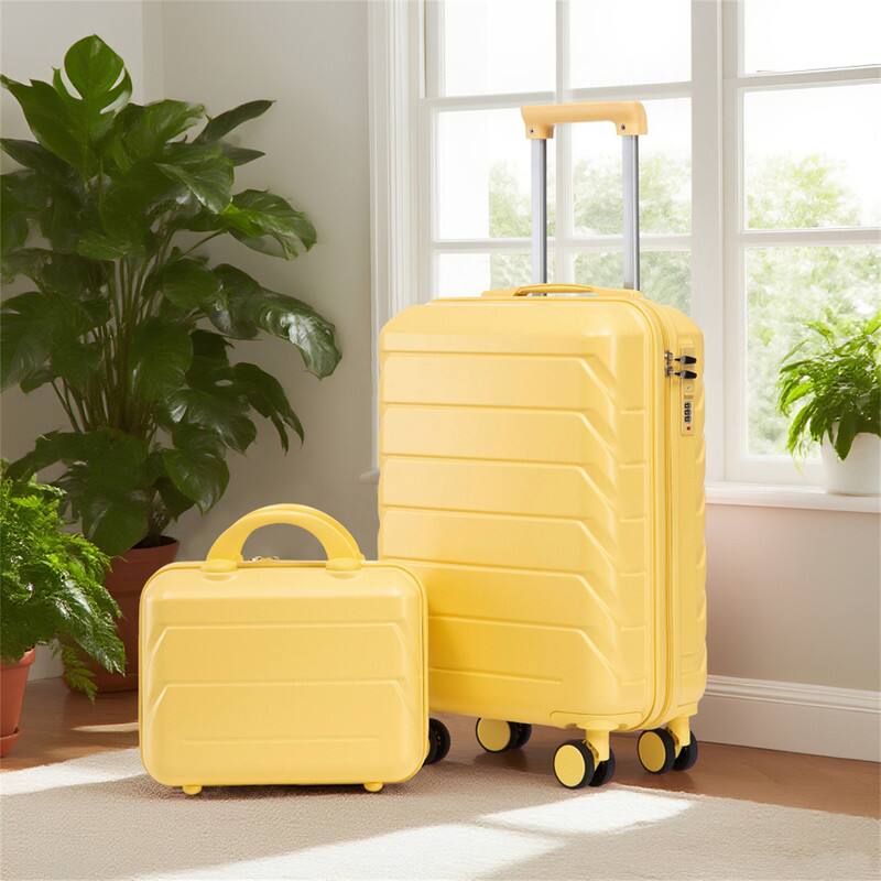 Alt View 7. HTUTWOO - 14"/20" Set of 2 ABS Spinner Wheel Luggage with Combination Lock - 360° Rotating Handle, Anti-Fall Protective Cover - Yellow.