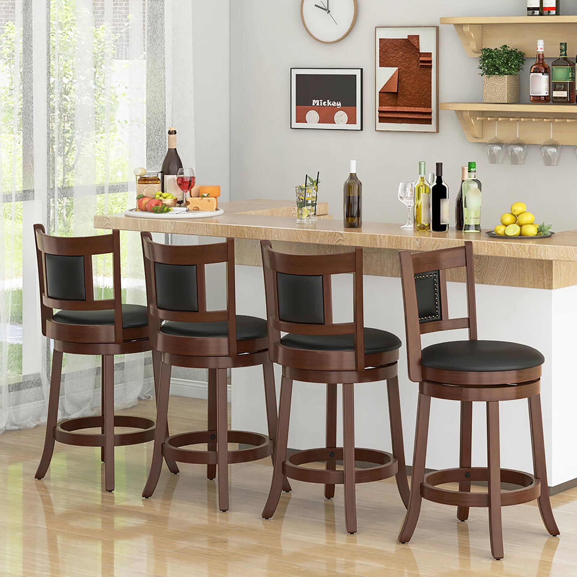 Alt View 1. Gymax - Gymax 25.5'' Swivel Bar Stool Set of 4 Counter Height Bar Stools Armless Chairs for Pub - Espresso, Black.