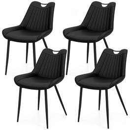 Costway - Dining Chair Set of 4 Faux Leather Upholstered Kitchen Chairs with Metal Legs - Black