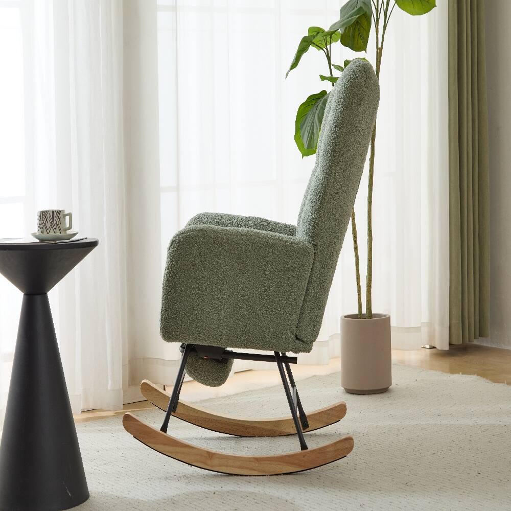 Alt View 9. Loheer - Loheer Green Teddy Fabric Wingback Glider Rocker with Ottoman, Nursery Nursing Rocking Chair - Green.