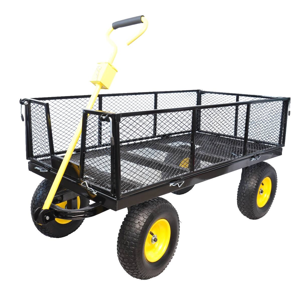 Angle. Loheer - Loheer Heavy Duty Garden Cart with Pneumatic Tires, 880 lb Static Load, Black and Yellow.