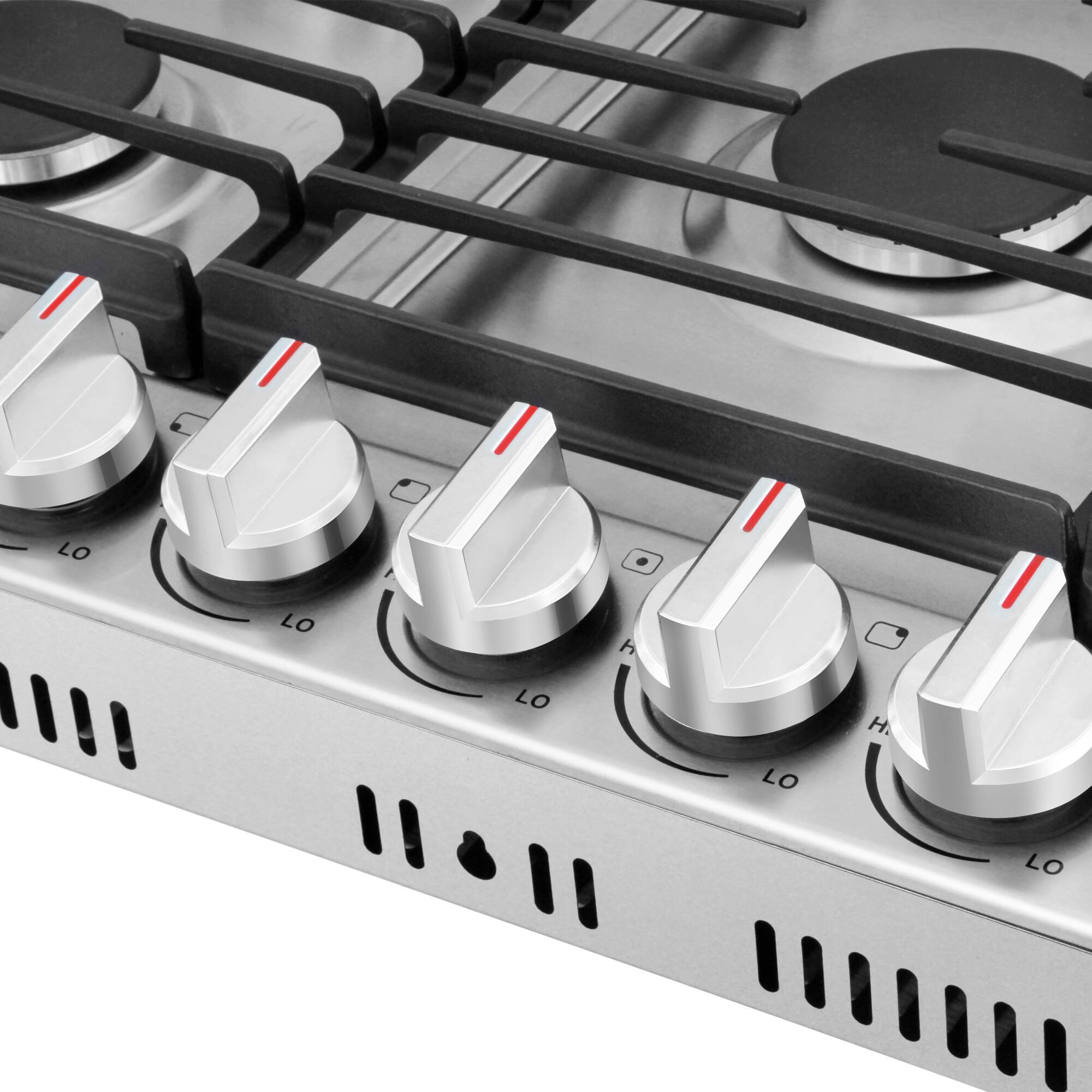 Alt View 1. RCA - R-CTGL365SS 36 in. Legacy Collection Drop-In Gas Cooktop, 5 Burners, Cast Iron Grates, Metal Knobs - Stainless Steel.