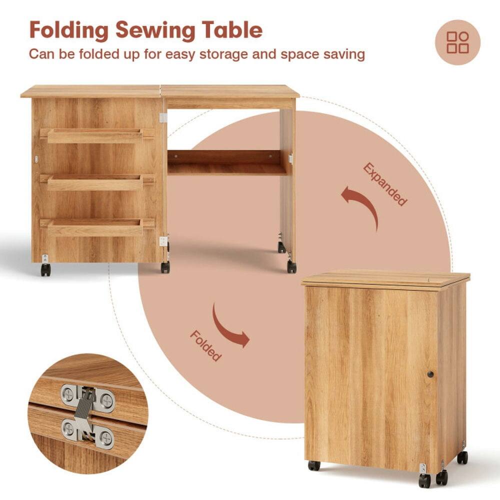 Folding Sewing Table  
Can be folded up for easy storage and space saving  

Expanded  
Folded