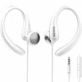 Philips - Over Ear Wired Earbuds With Mic, IPX2 Sweat Resistant, 3.5 mm Jack For Sports And Workouts (TAA1105) - White