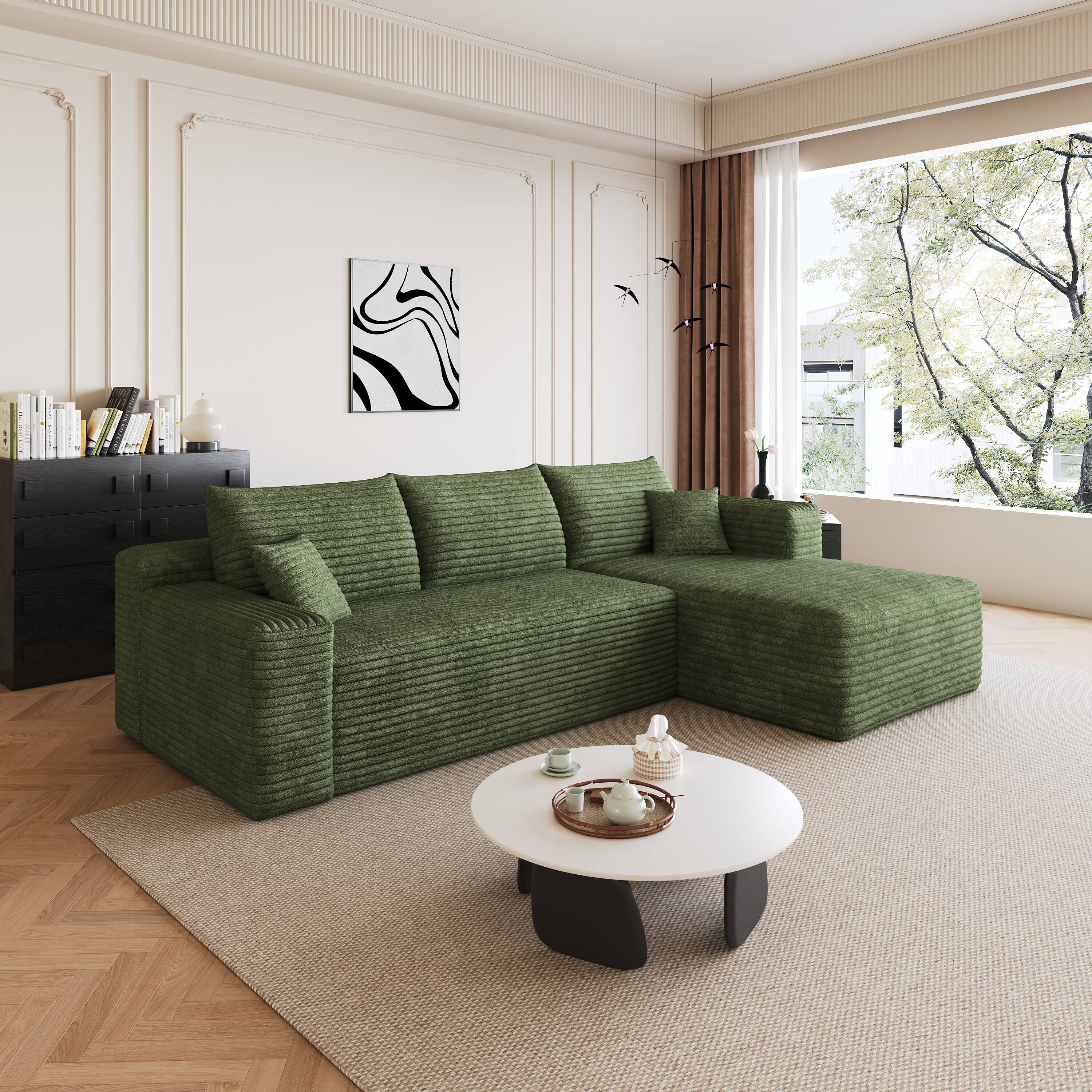 Alt View 4. Meqiodas - 95" Sectional Sofa with L-Shape Lounge,Soft Corduroy Modular Couch for Living Room, Deep Seat Corner Couch, No Assembly - Green.
