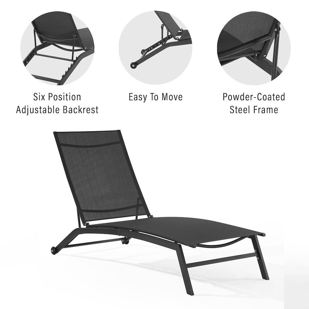Six Position Adjustable Backrest  
Easy To Move  
Powder-Coated Steel Frame