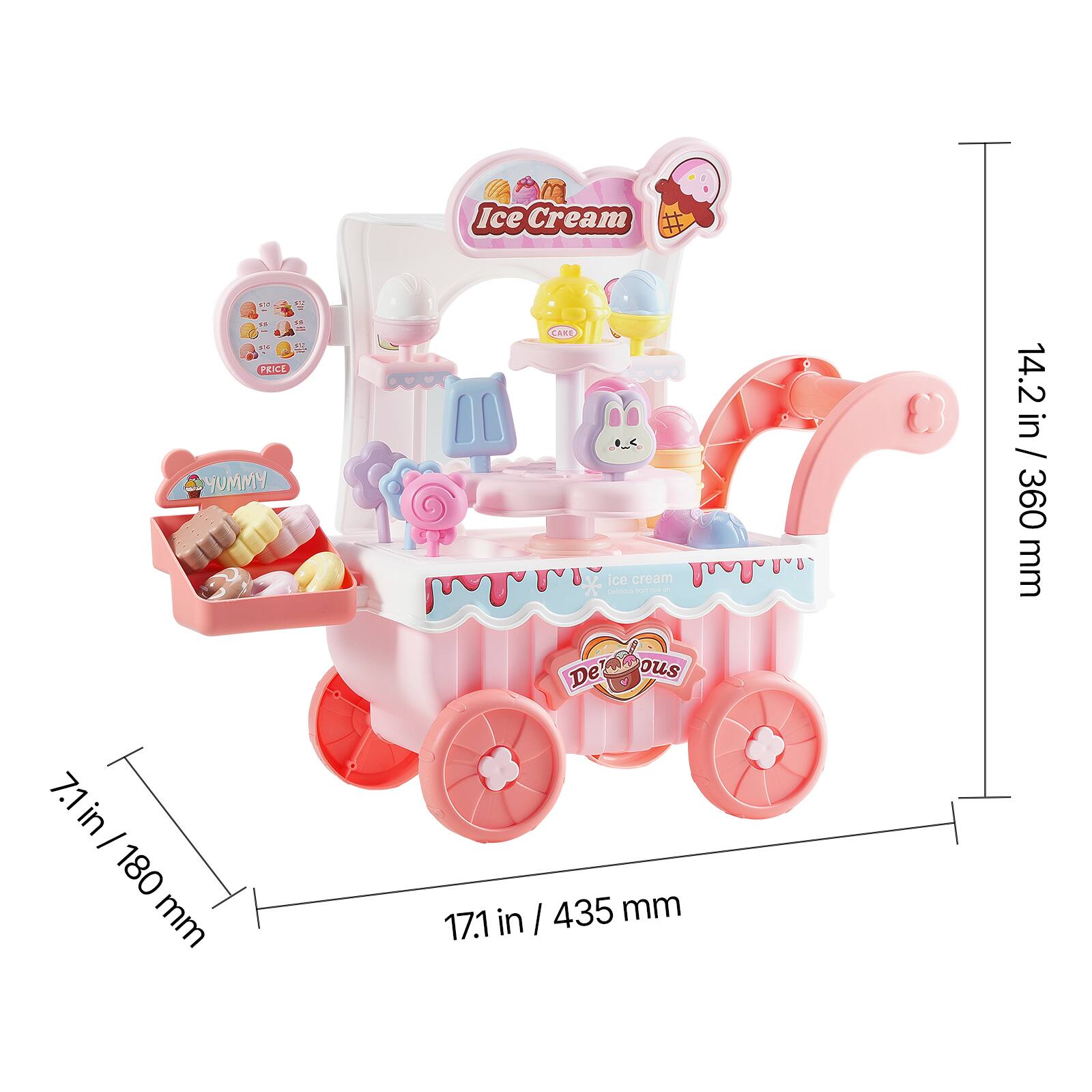 Ice Cream  
PEK YUMMY LANE  
Ice Cream  
De'ous  

14.2 in / 360 mm  
7.1 in / 180 mm  
17.1 in / 435 mm