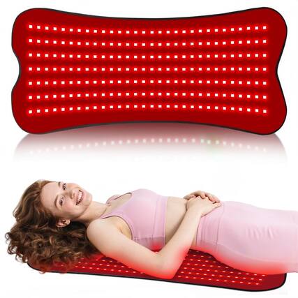 Front. Morfone - Morfone 31x14in 660nm+850nm Near Infrared Red Light Therapy Pad 210 LED High PowerTherapy Mat - black.
