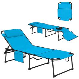 Outsunny - Chaise Tanning Lounge Chair w/ 5-level Reclining Back, Reading Hole, Side Pocket - Blue