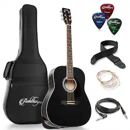 Ashthorpe - Full-Size Dreadnought Acoustic-Electric Guitar Bundle - Tonewoods - Black