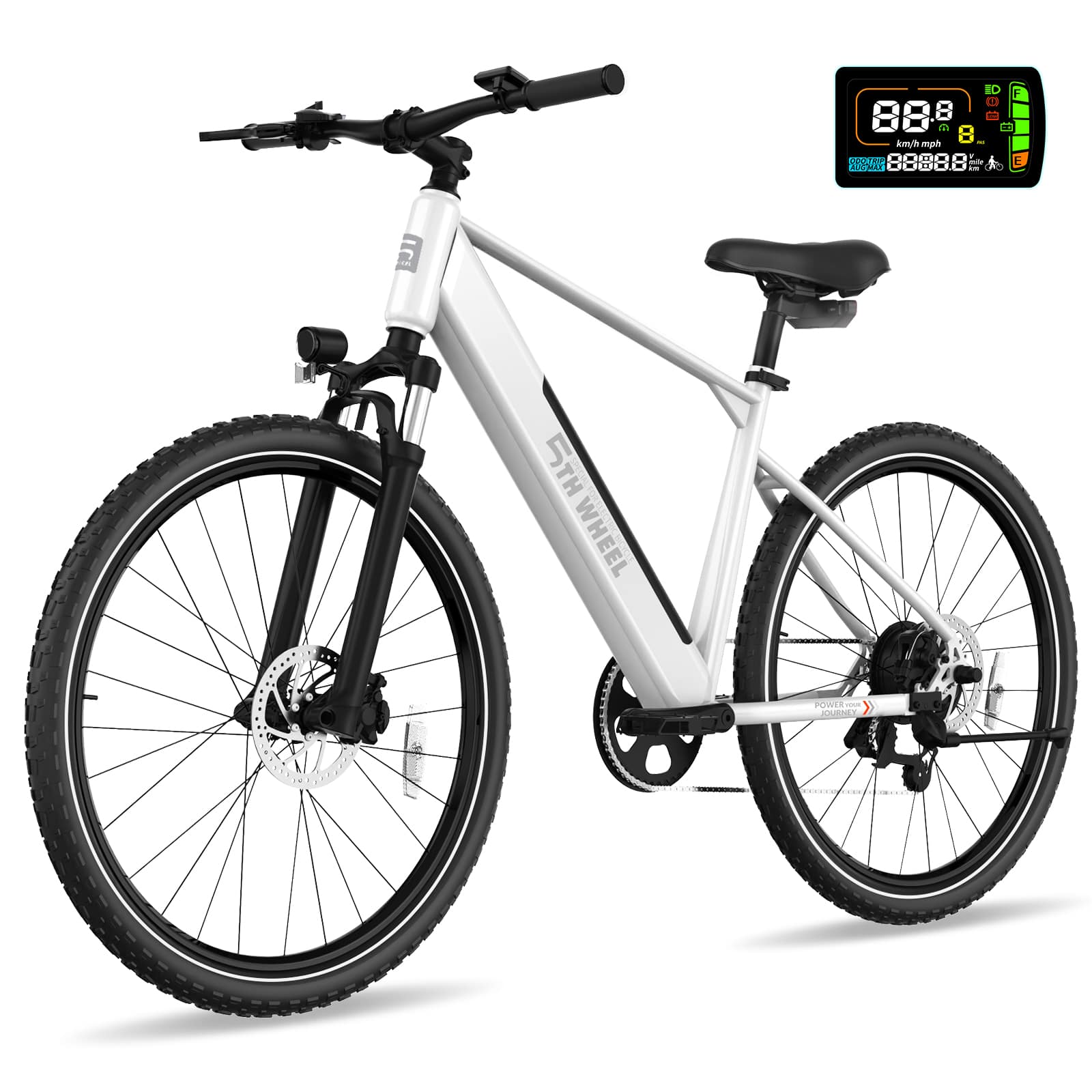 5th Wheel - IMPACT eBike w/ 22 mi Max Operating Range & 20 mph Max Speed - White
