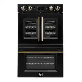 Forno Appliances - Asti 7.36 Cu. Ft. Electric Double Wall Oven with Upper French Doors and Antique Brass Accents - Black