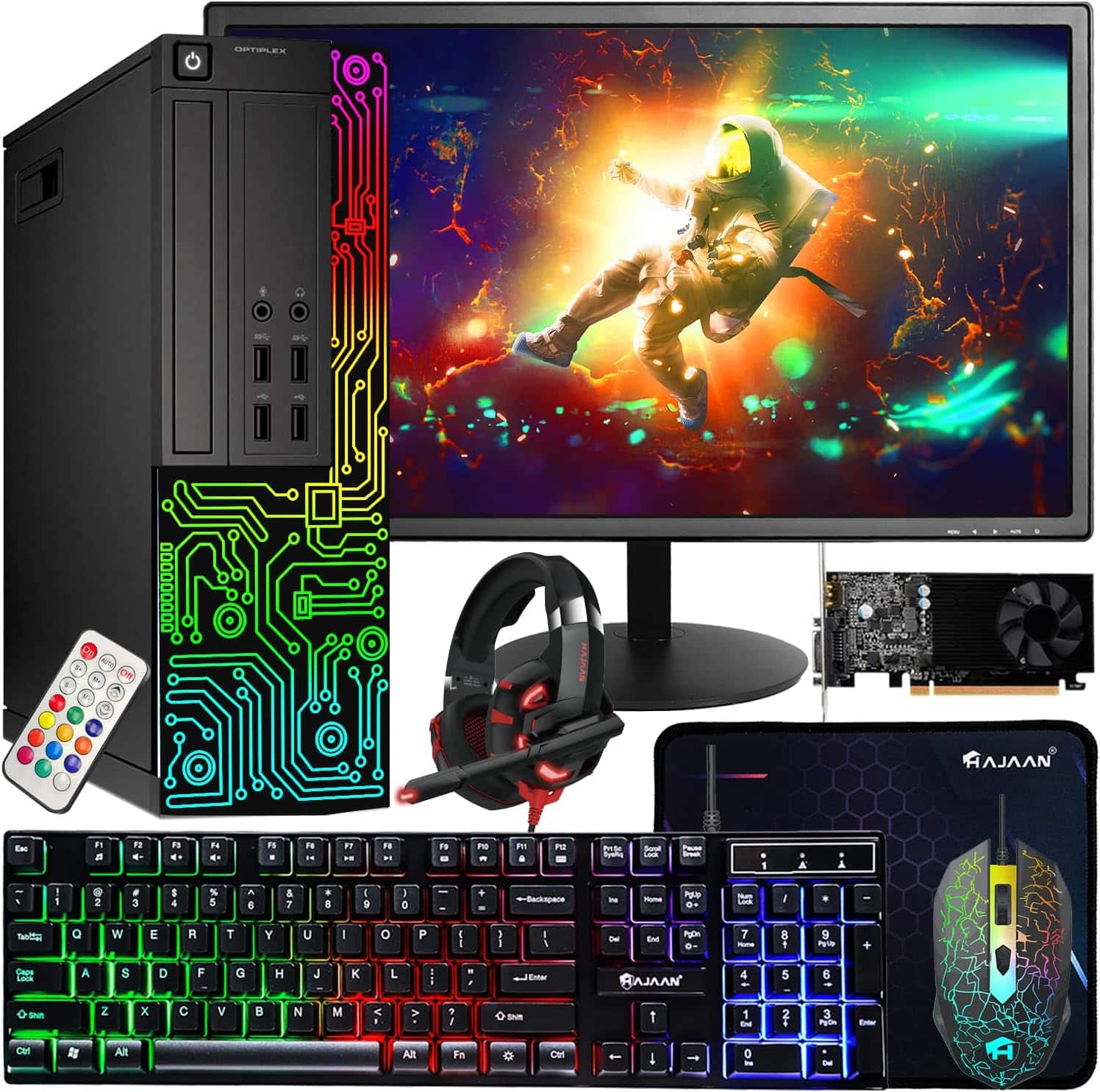Dell - Refurbished Excellent - OptiPlex RGB Gaming PC Combo, Intel Core i7, GeForce GT 1030 2G, 16GB RAM, 512GB SSD, 24'' Monitor, WiFi, Win11 Pro - Black