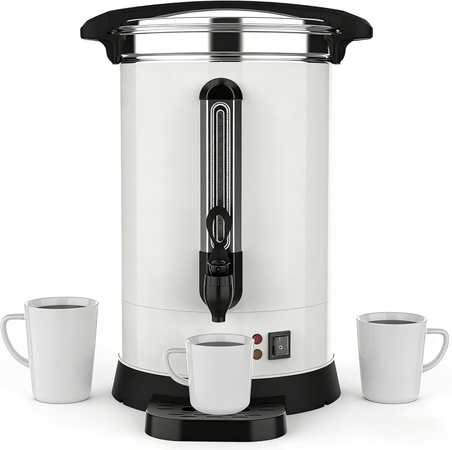 Front. Babevy - 100 Cup (14L/3.8Gal) Commercial Coffee Urn, Double Wall, Stainless Steel, Dispenser for Buffet Catering - White.