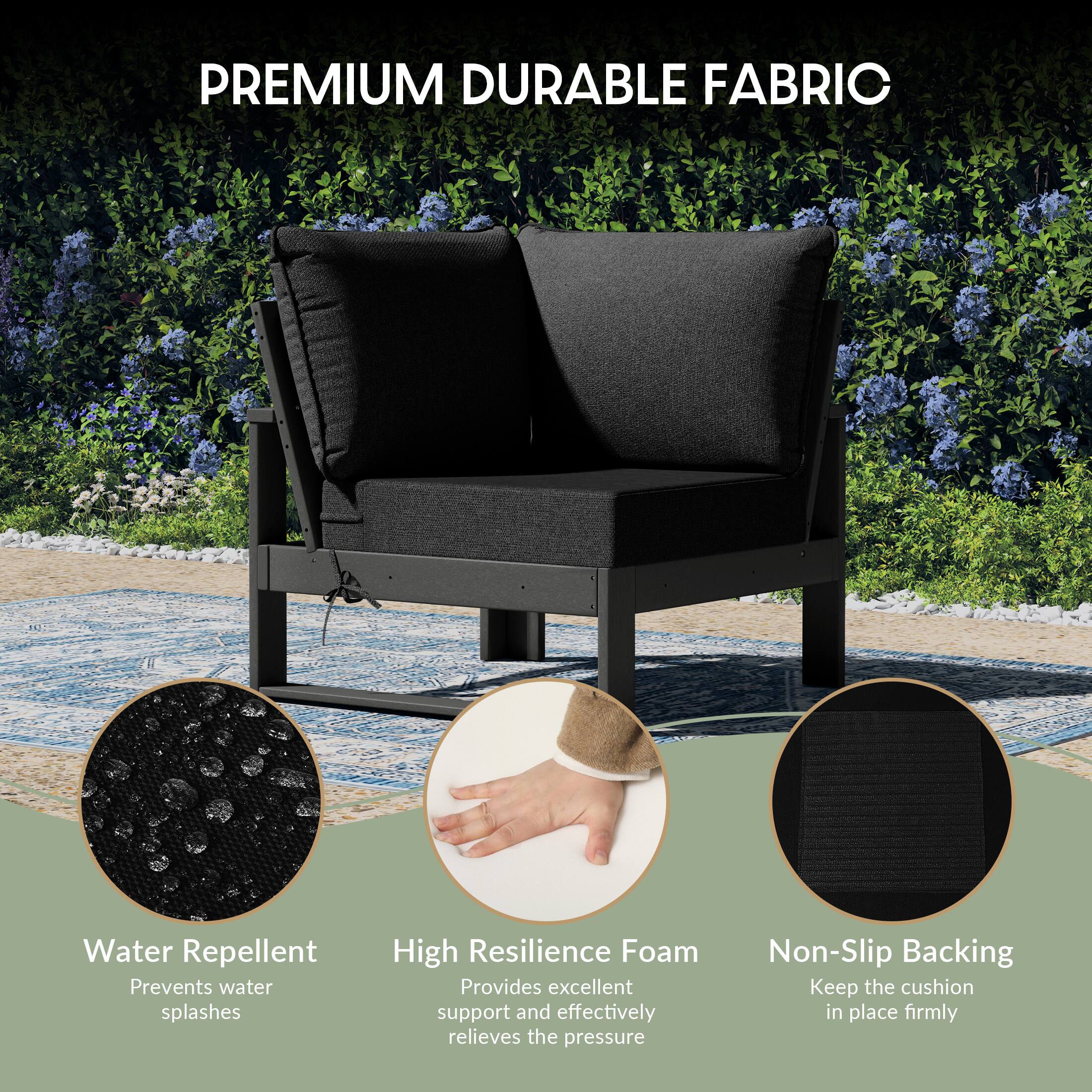 PREMIUM DURABLE FABRIC

Water Repellent
Prevents water splashes

High Resilience Foam
Provides excellent support and effectively relieves the pressure

Non-Slip Backing
Keep the cushion in place firmly