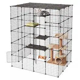 VEVOR - Cat Cage 5-Tier 55"x40.98"x68.98" DIY Cat Playpen Indoor Enclosure, Detachable Metal Wire Kennel Crate with 5 Doors - Black