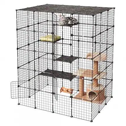 Front. VEVOR - Cat Cage 5-Tier 55"x40.98"x68.98" DIY Cat Playpen Indoor Enclosure, Detachable Metal Wire Kennel Crate with 5 Doors - Black.
