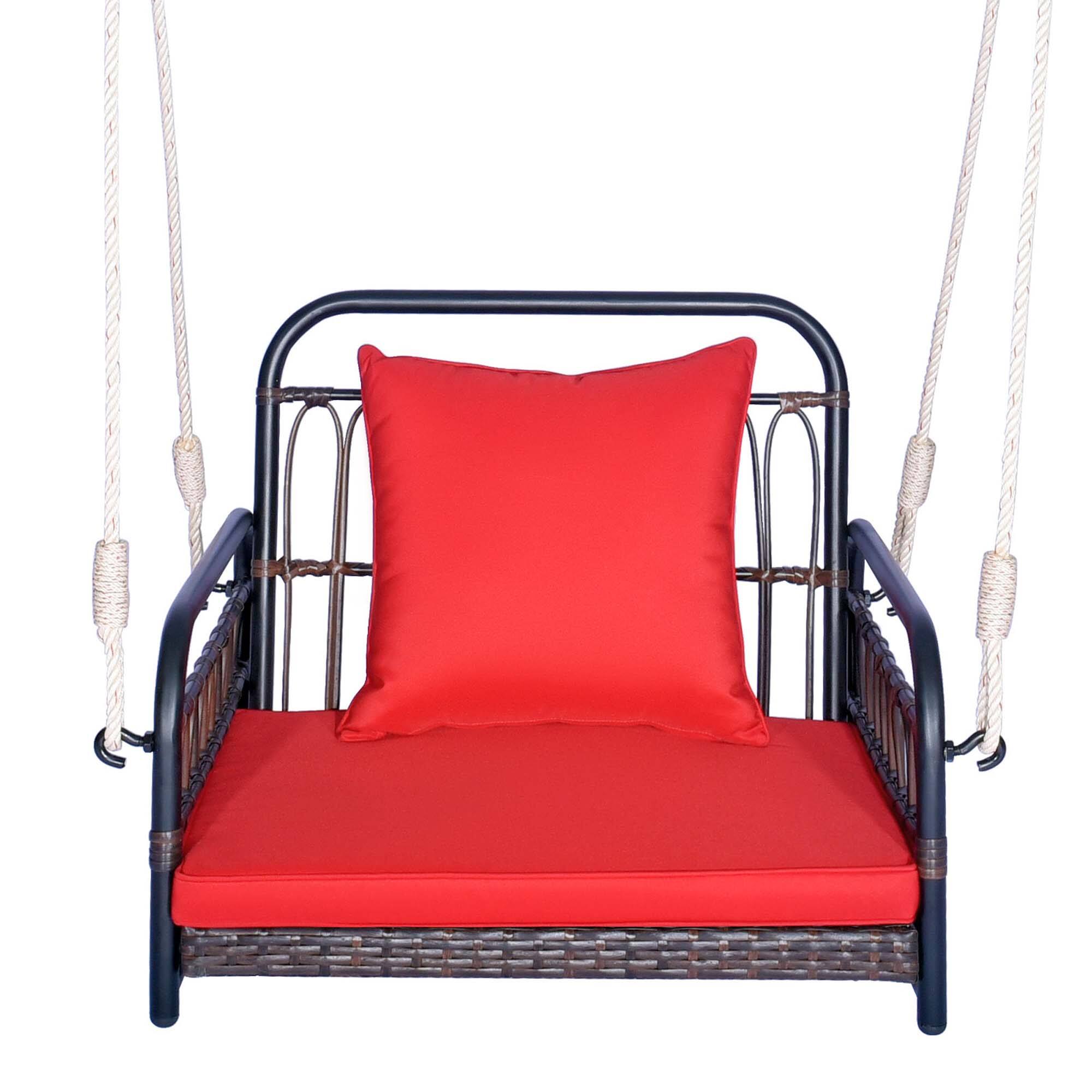 Alt View 9. Costway - Costway Patio Hanging Rattan Basket Chair Swing Hammock Chair with Seat Cushion - Mix Brown/Red.