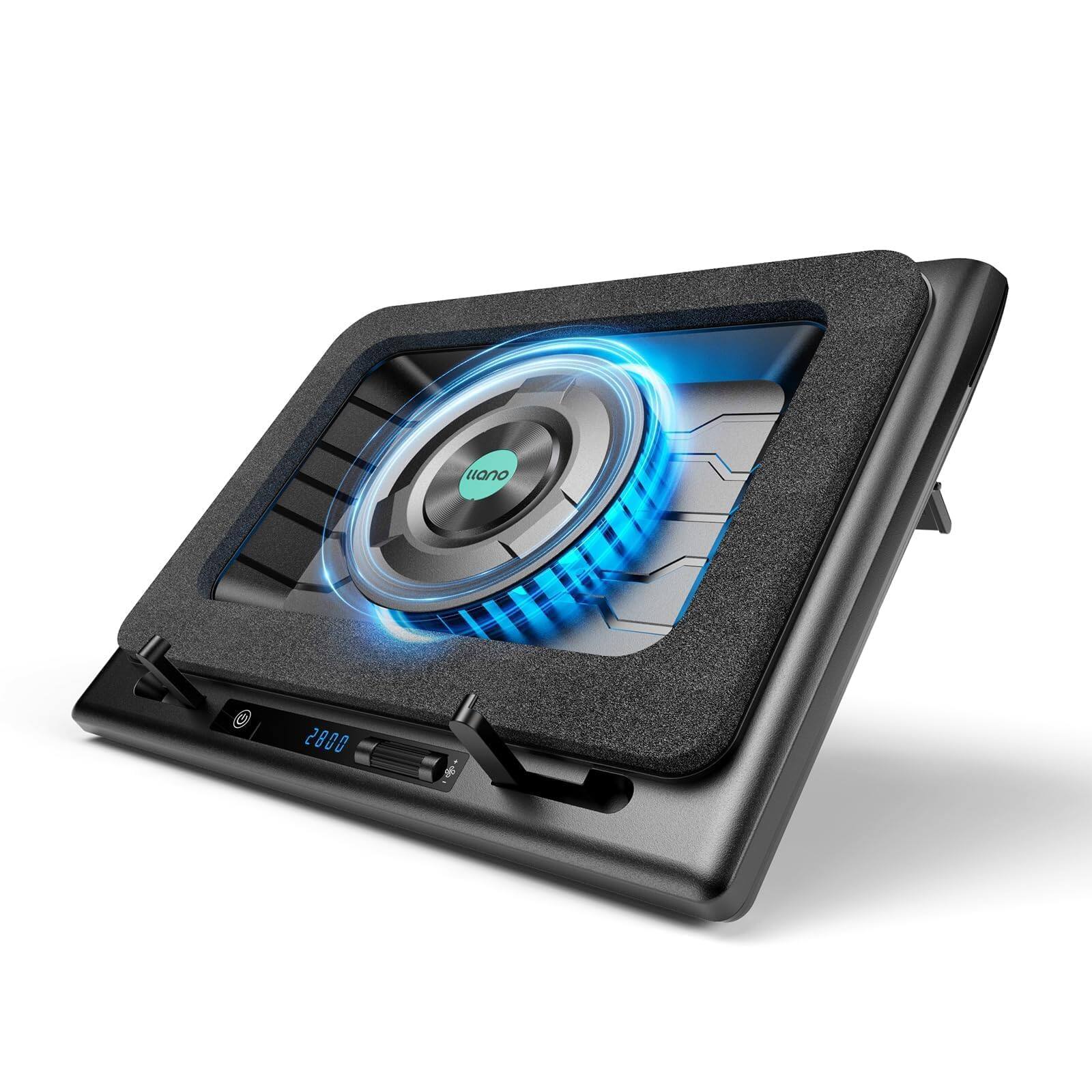 Front. HongFei - V12 Laptop Cooling Pad, Gaming Laptop Cooler Stand with 5.5inch Turbo Fan, Adjustable Speed, Touch Control - Black NO RGB.