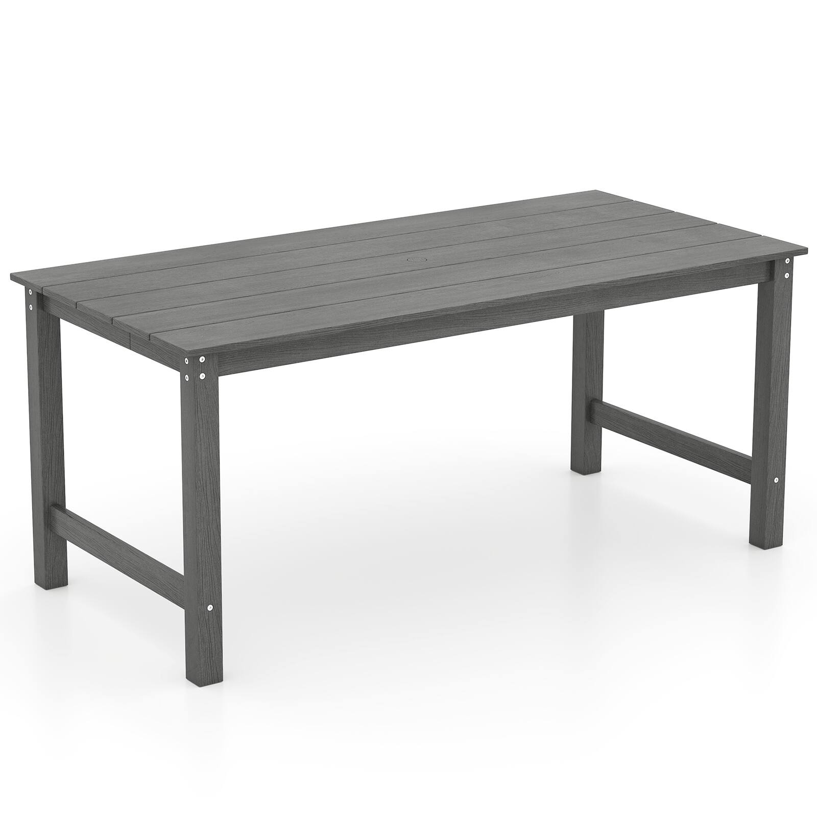 Alt View 7. Gymax - Gymax HDPE Outdoor Dining Table for 6 Person 67'' Patio Table w/ Wood-Like Tabletop Gray - Gray.