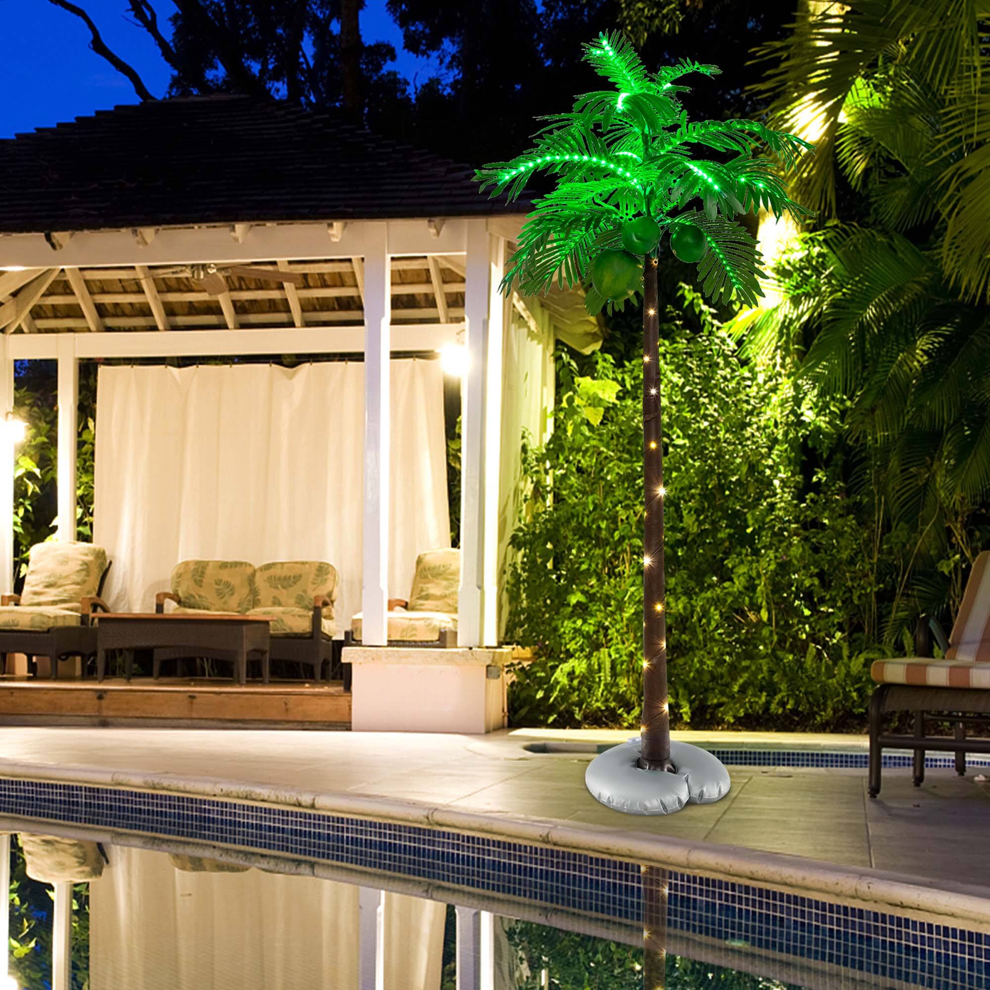 Alt View 11. Costway - 6 FT LED Lighted Artificial Palm Tree Hawaiian Style Tropical with Coconuts Beach - Green/Brown.