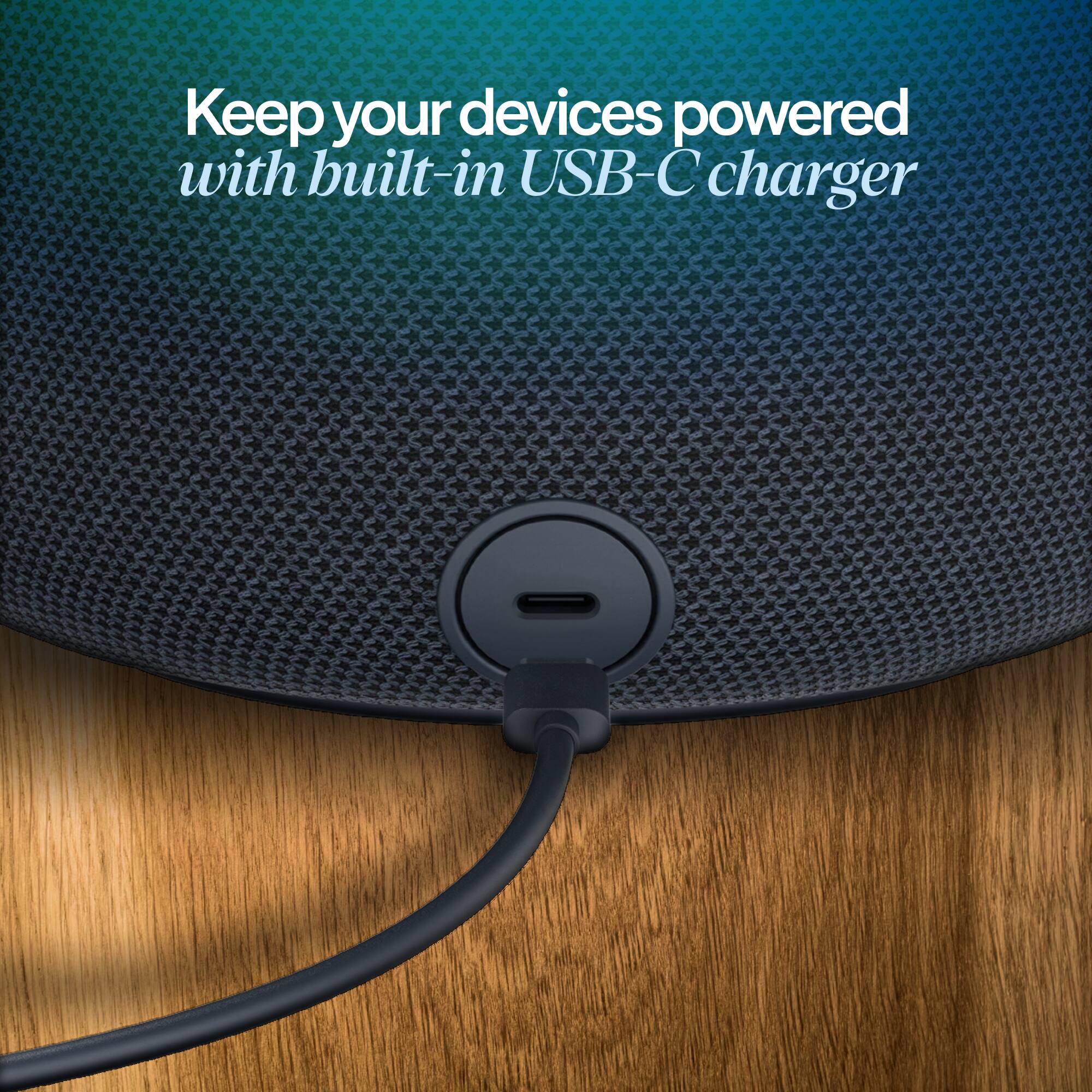 Keep your devices powered with built-in USB-C charger