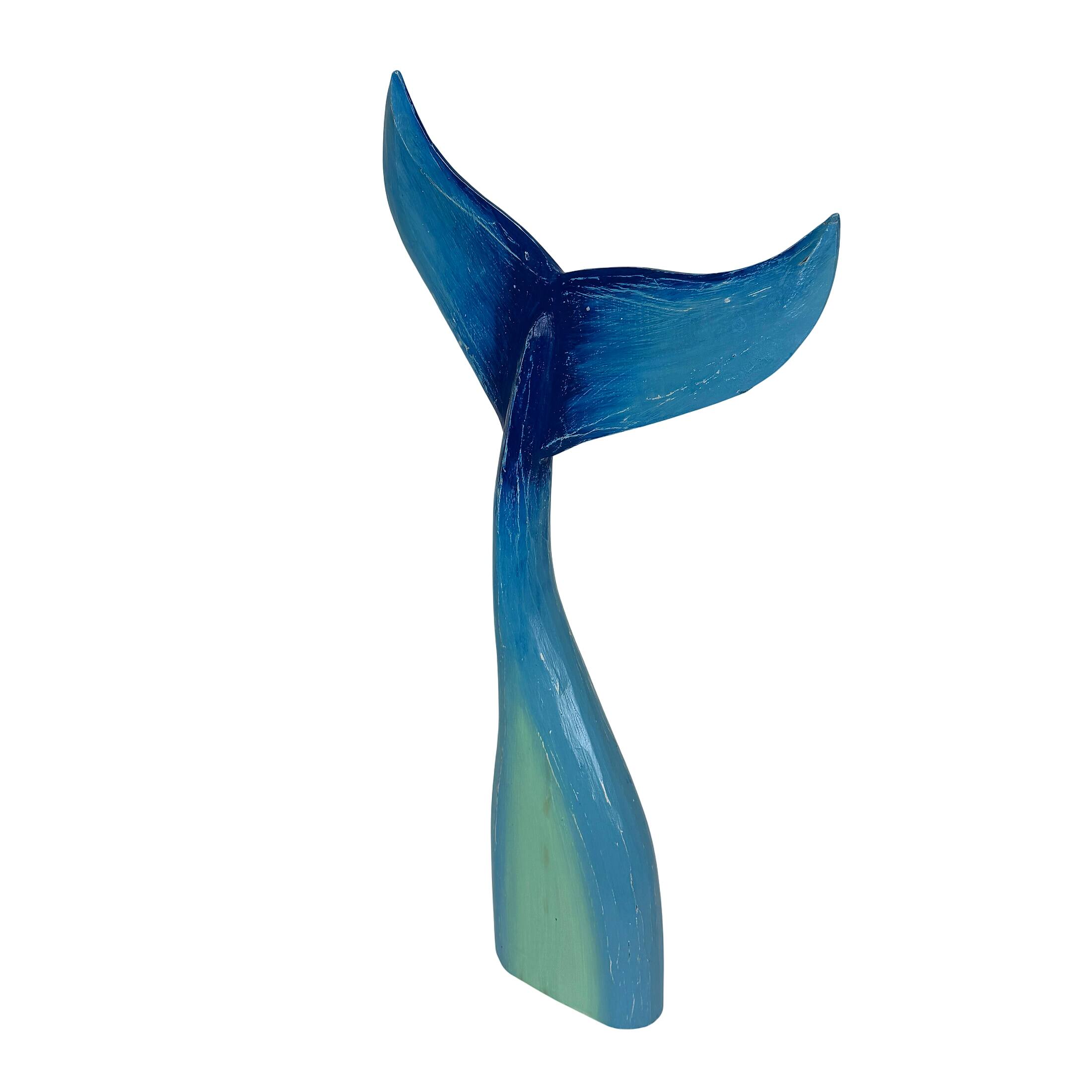 Alt View 6. Things2Die4 - Things2die4 Blue Wood Whale Tail Statue 33 Inch Height Coastal Floor Sculpture - Blue.