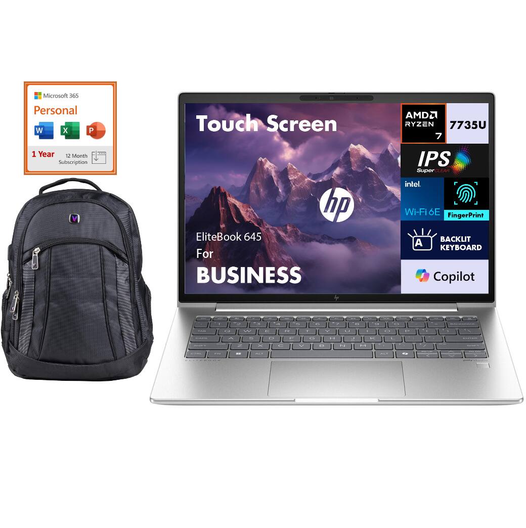 Microsoft J65 Personal  
Touch Screen  
AMD Ryzen 7 7735U  
1 Year Subscription  
12 Month  
EliteBook 645 For Business  
IPS SuperClear  
Intel Wi-Fi 6E  
Fingerprint  
Backlit Keyboard  
Copilot