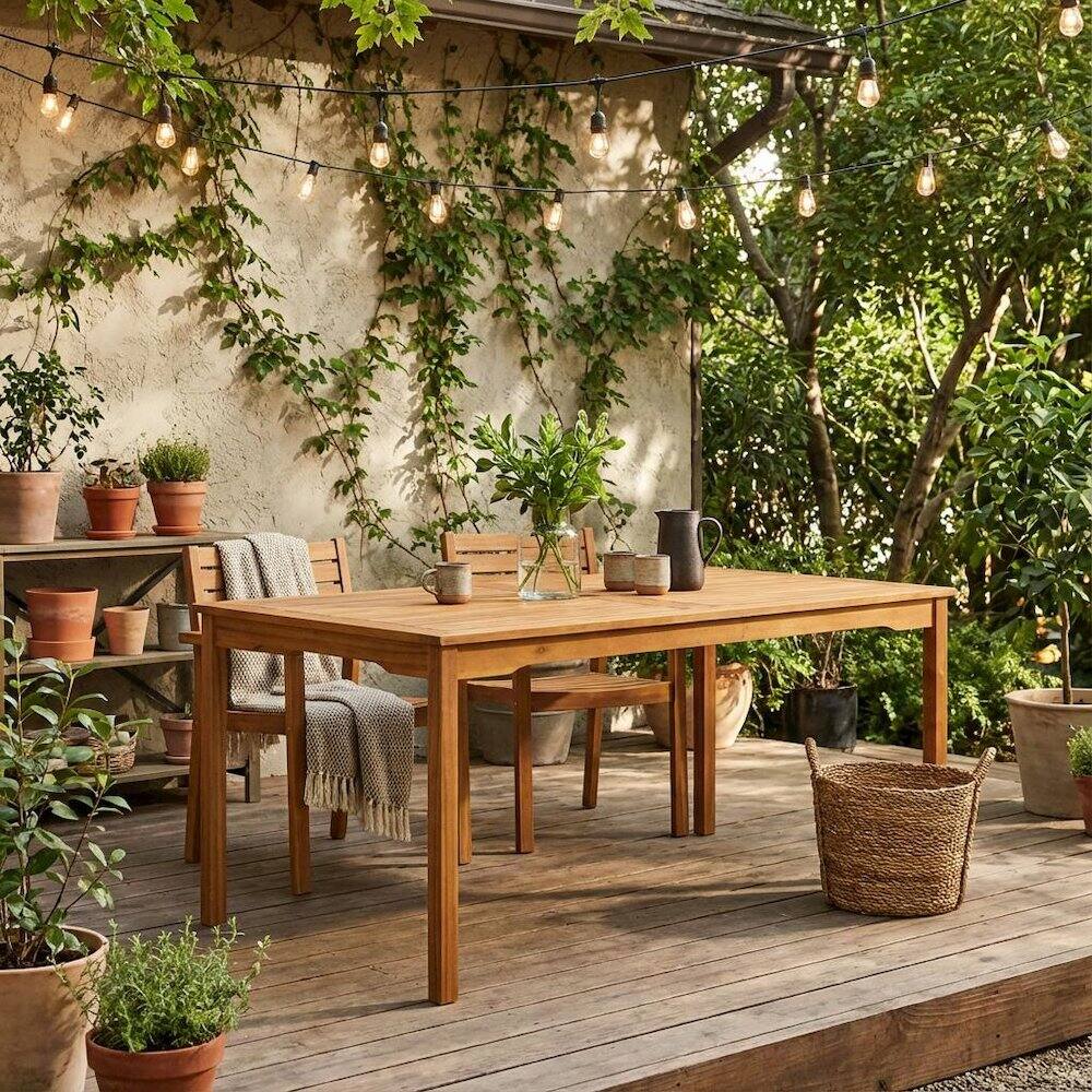 Alt View 3. Outdoor Escape - Oil-Finish 7-Piece Patio Dining Set with Acacia Wood Table and Chairs - Brown.