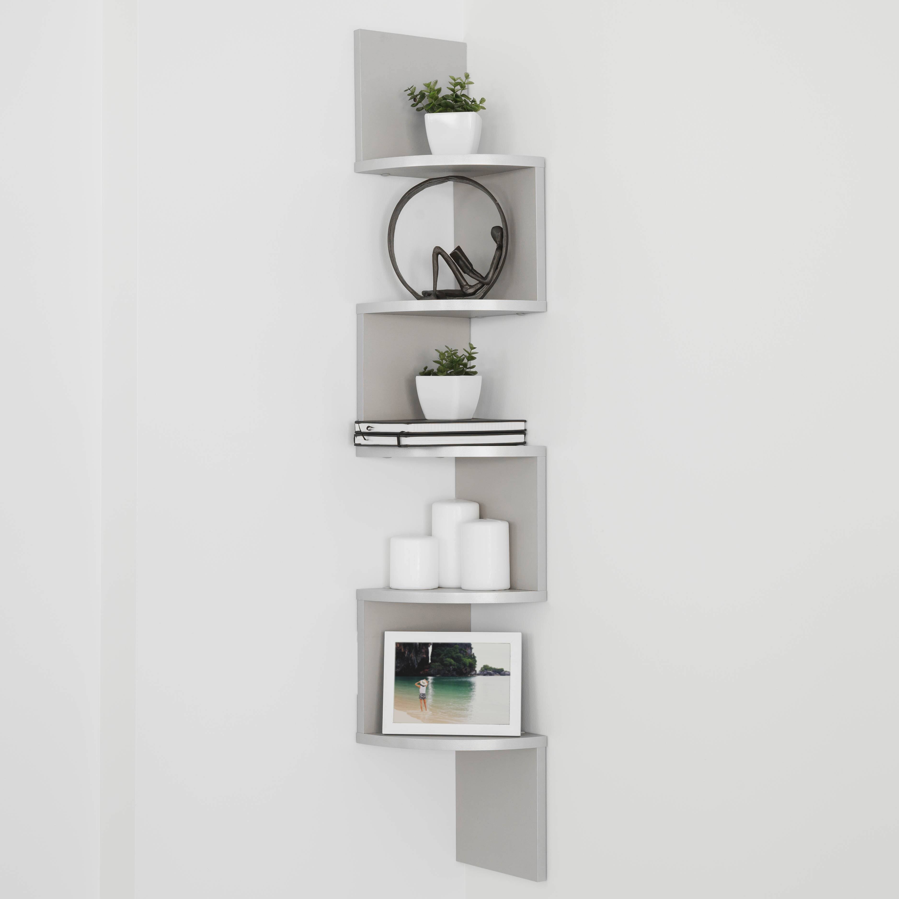 Alt View 1. Danya B - Five Tier Corner Wall Shelf - Grey - Grey.