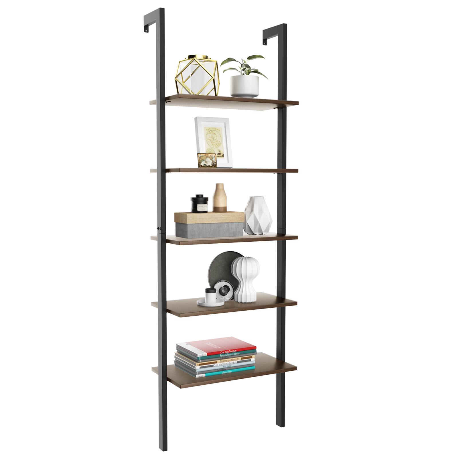Ecooso - 5-Tier Wood Multifunctional Ladder Shelf with Metal Frame - Black