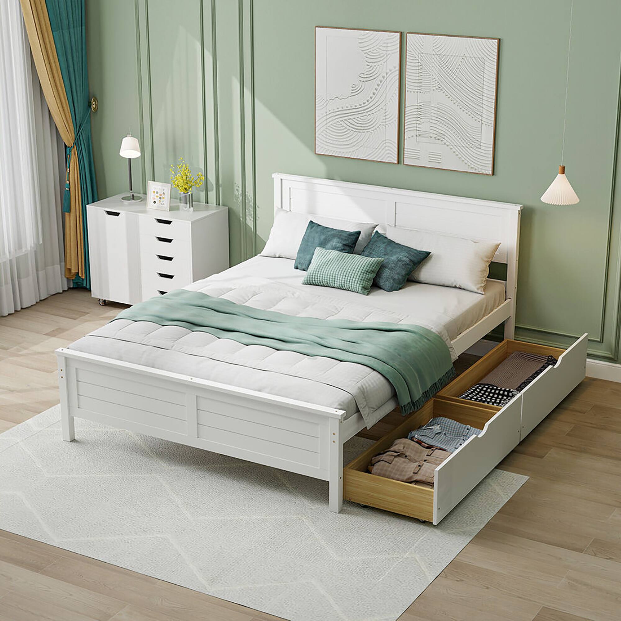 Alt View 9. Gymax - Gymax Full Size Wooden Bed Frame w/ 2 Storage Drawers & Under-bed Storage White - White.