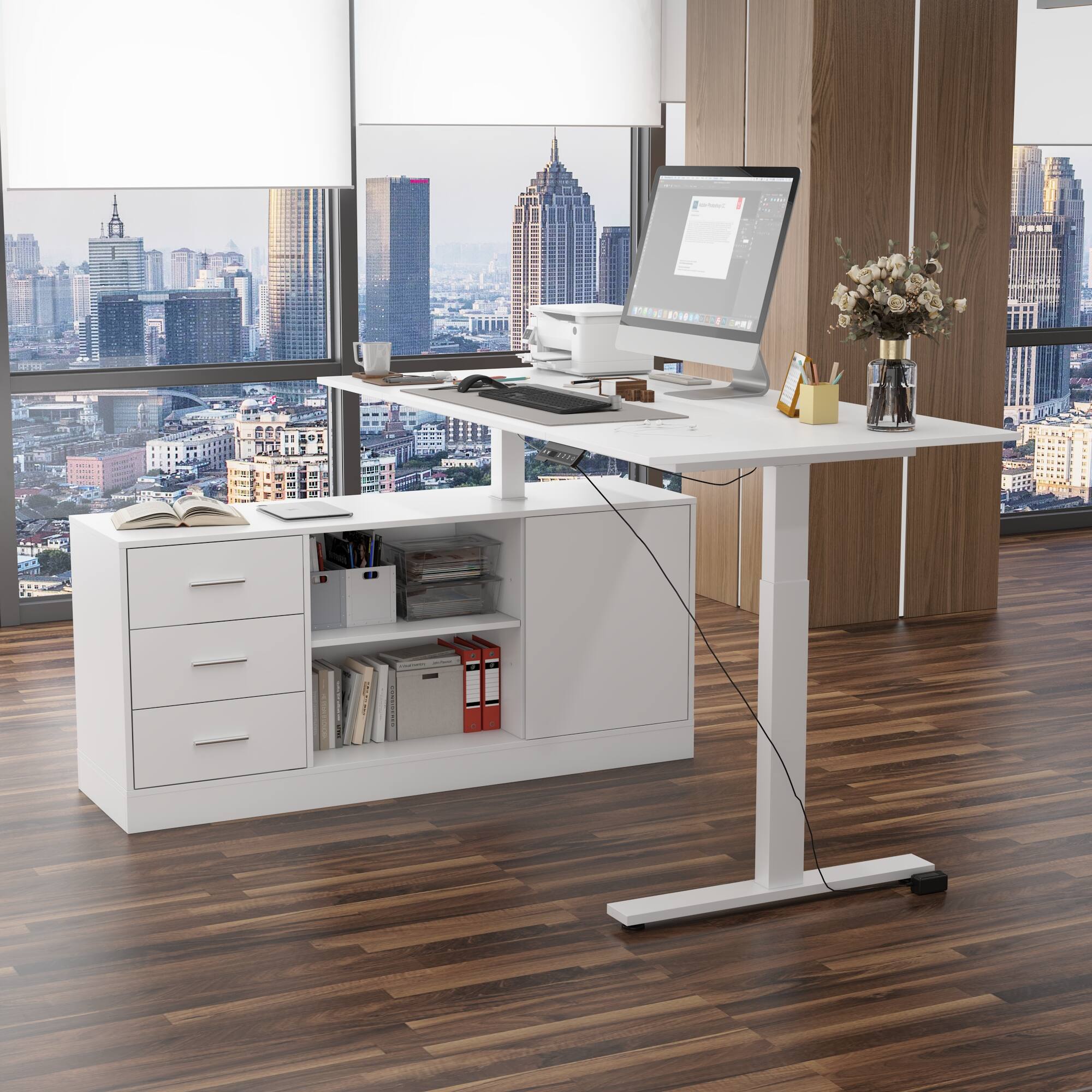 Alt View 10. FUFU & GAGA - FUFU&GAGA Electric Height - Adjustable Desk with Storage – Ergonomic Office Solution - White.