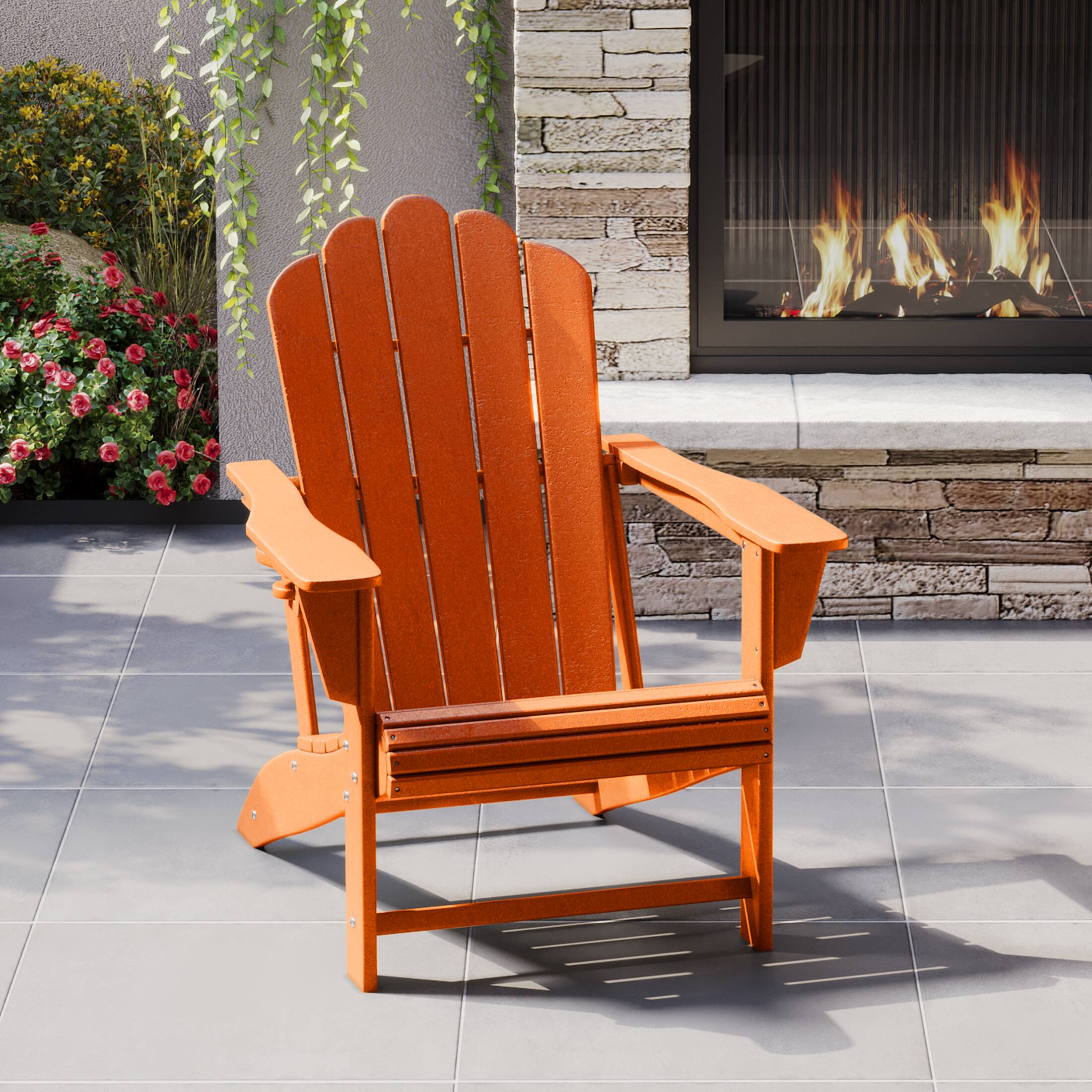 Angle. WestinTrends - WestinTrends Highland Outdoor Patio HDPE Adirondack Chair With Cup Holder - Orange.