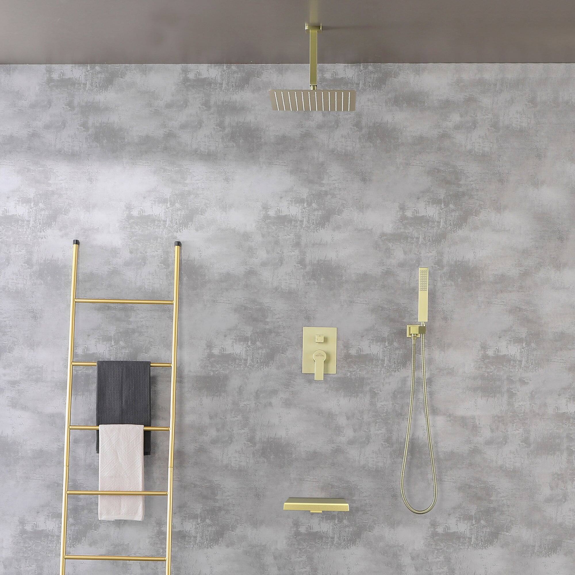 Alt View 4. Boyel Living - Ceiling Mount Single-Handle 1-Spray Tub and Shower Faucet in Brushed Gold - 12 Inch (Valve Included) - Brushed Gold.