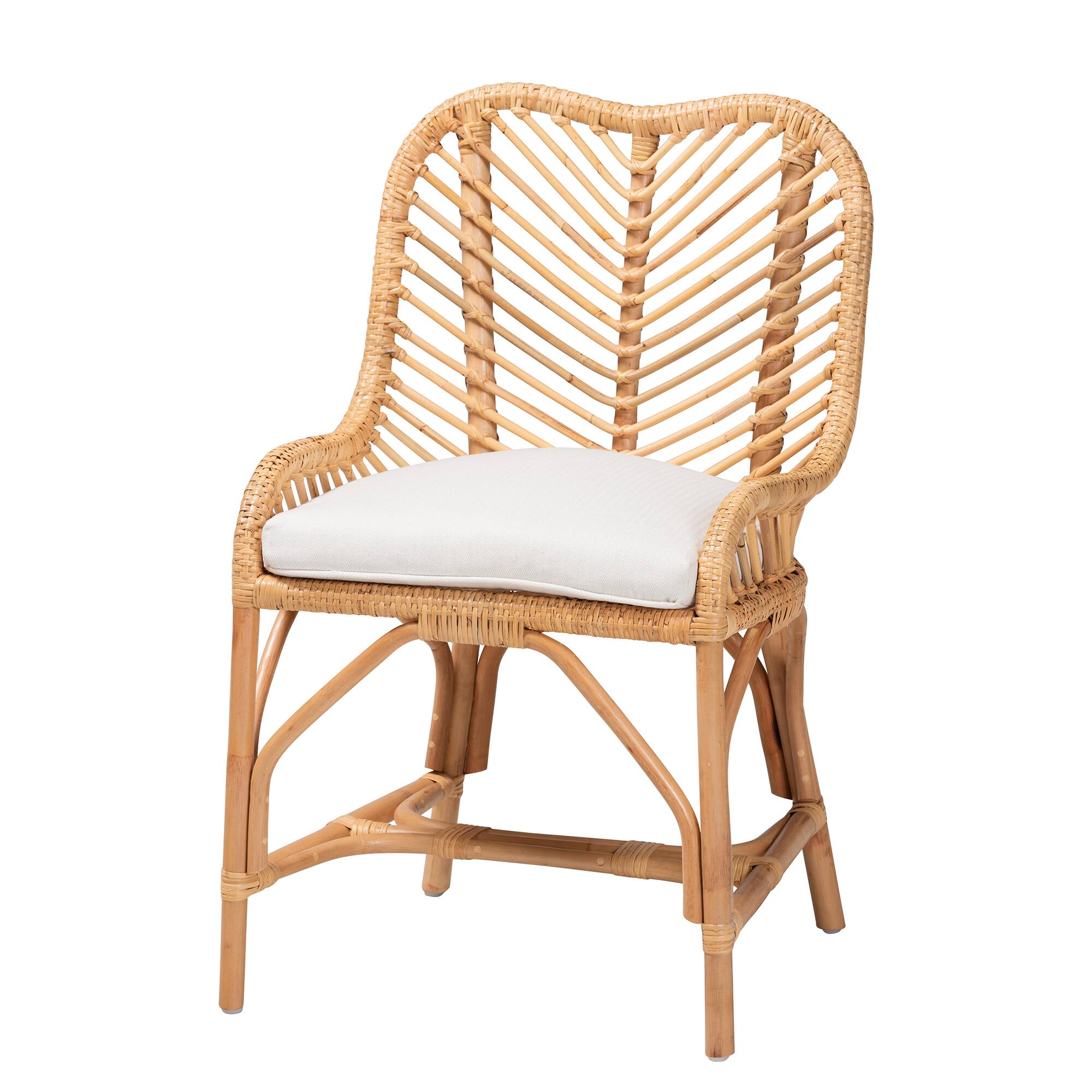 Front. bali & pari - Arween Modern Bohemian Rattan Dining Chair - White/Natural Brown.