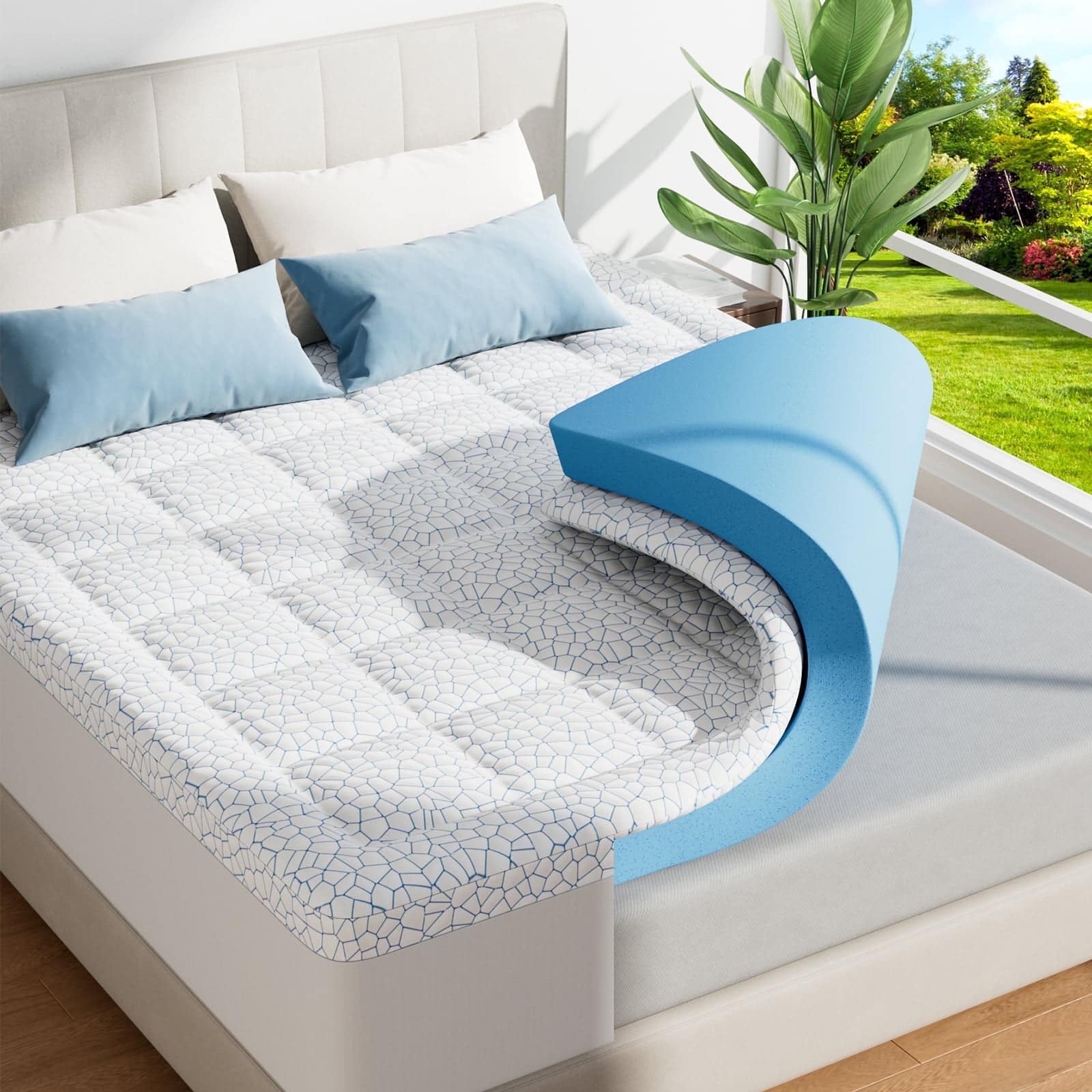 Fcinos 4-Inch Comfy Memory Foam Topper with 2-Inch Gel Memory