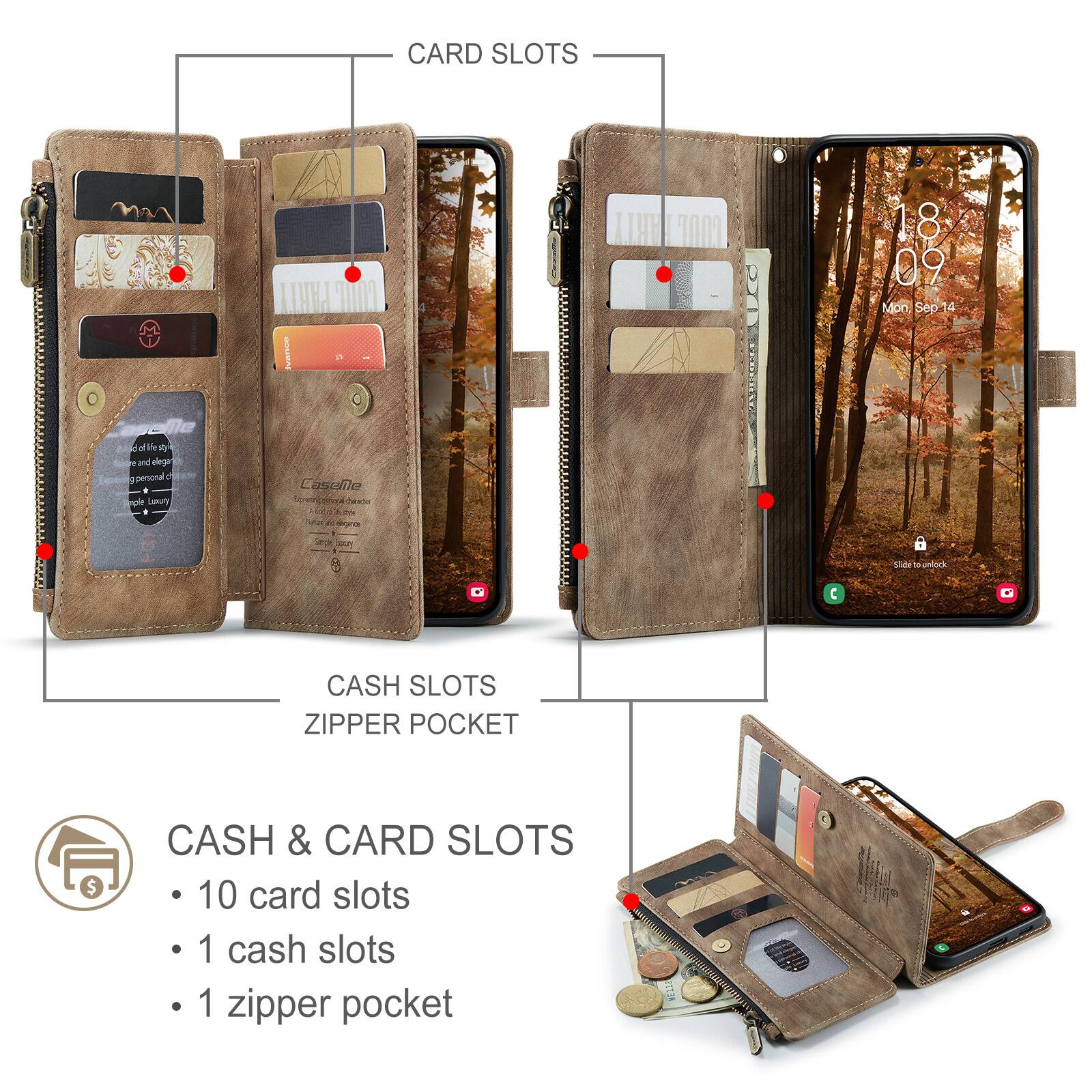 CARD SLOTS

ARTY coor
XD
1.8 09 Mon, Sep.1 14
of life style and elegant personal et ple Loury
CaseMe contagrament CHICK
CCO
Slide to unlock.

CASH SLOTS ZIPPER POCKET
$
CASH & CARD SLOTS 10 card slots 1 cash slots 1 zipper pocket
MELL#