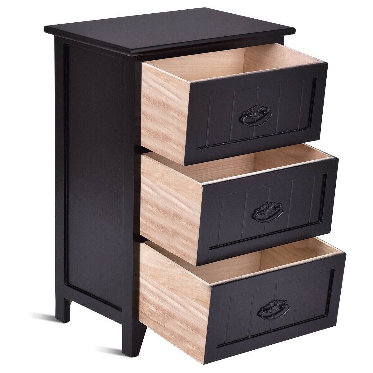 Alt View 8. Gymax - Gymax 2 PCS 3 Drawers Nightstands End Table Storage Wood Side Bedside Black - Black.
