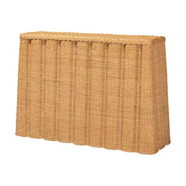 bali & pari - Andrea Natural Rattan Console Table - Handwoven Wicker Accent Table with Pleated Skirt, Boho Coastal Decor - Light Honey