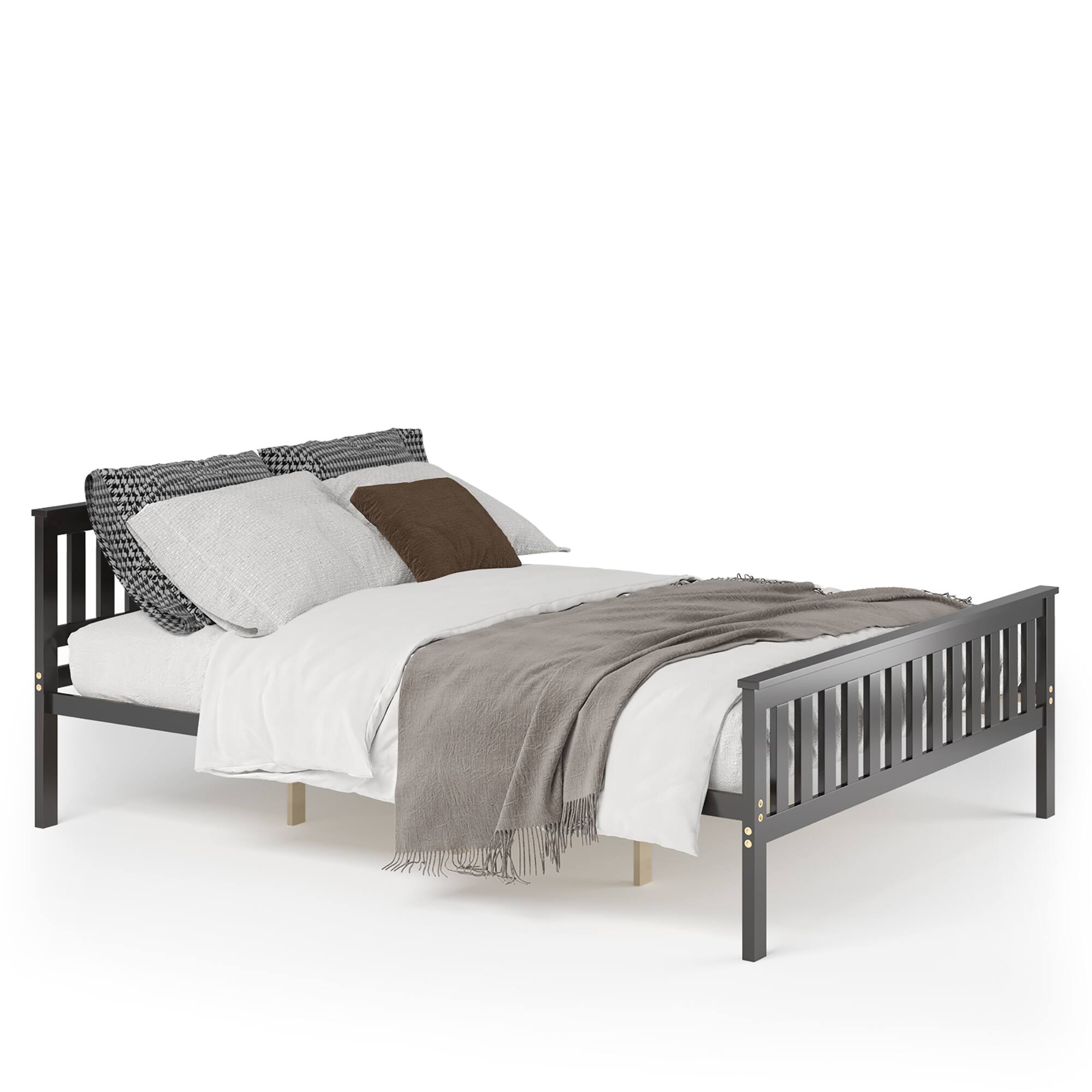 Alt View 9. Costway - Costway Queen Wood Platform Bed with Headboard and Footboard Mattress Foundation - Brown.